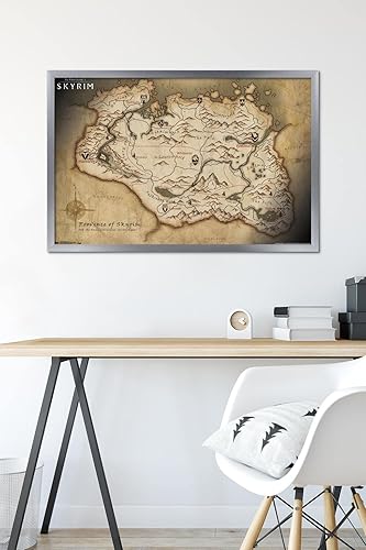 Vista 30 de The Elder Scrolls V: Skyrim - Póster de pared de mapa, 34 pulgadas de largo x 22.4 pulgadas de ancho, versión enmarcada de madera de granero Versión