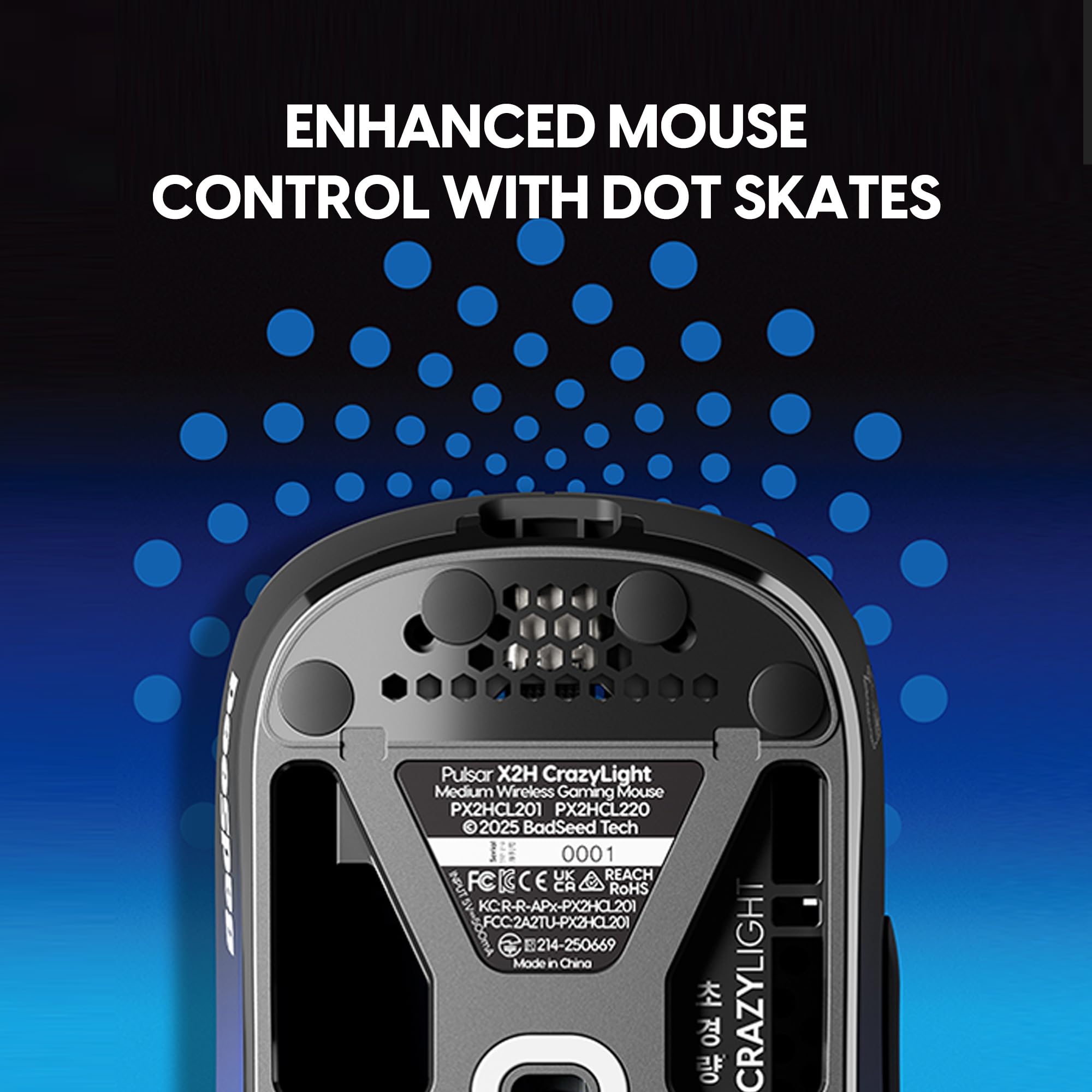 Pulsar Gaming Gears X2H CrazyLight Mouse Gaming wireless, Media, BadSeed | Ultraleggero 1.51 oz (43g), Simmetrico, Lati curvi, Back-Aggressive Hump, Relaxed Claw/Claw Grip, XS-1, 32K DPI, 8K
