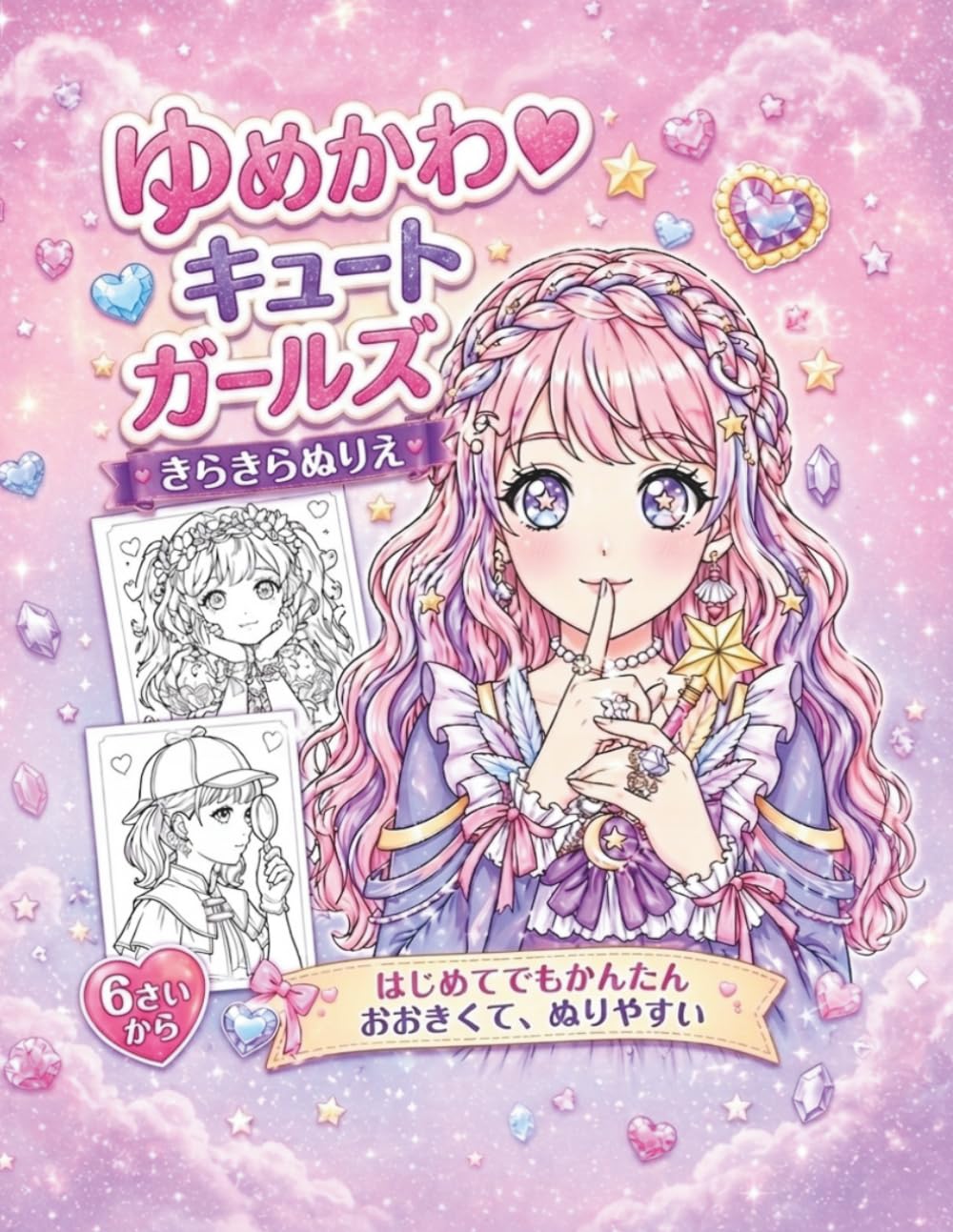 ゆめかわキュートガールズきらきらぬりえ: はじめてでもかんたん、おおきくてぬりやすい