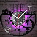 Timethink 12 Inch Chemical LED Wall Clock with 7 Luminous Modes, Silent Quartz Non Ticking Modern Decorative Chemistry Analog Vinyl Record Wall Clock Watch for Laboratory Science Classroom Decor