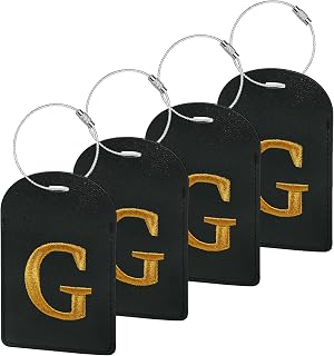 Gloppie 4 Pack Initial Luggage Tags TSA Approved Letter Luggage Tag for Suitcases, Embroidered Monogrammed Travel Bag Tags Black Baggage Tag G