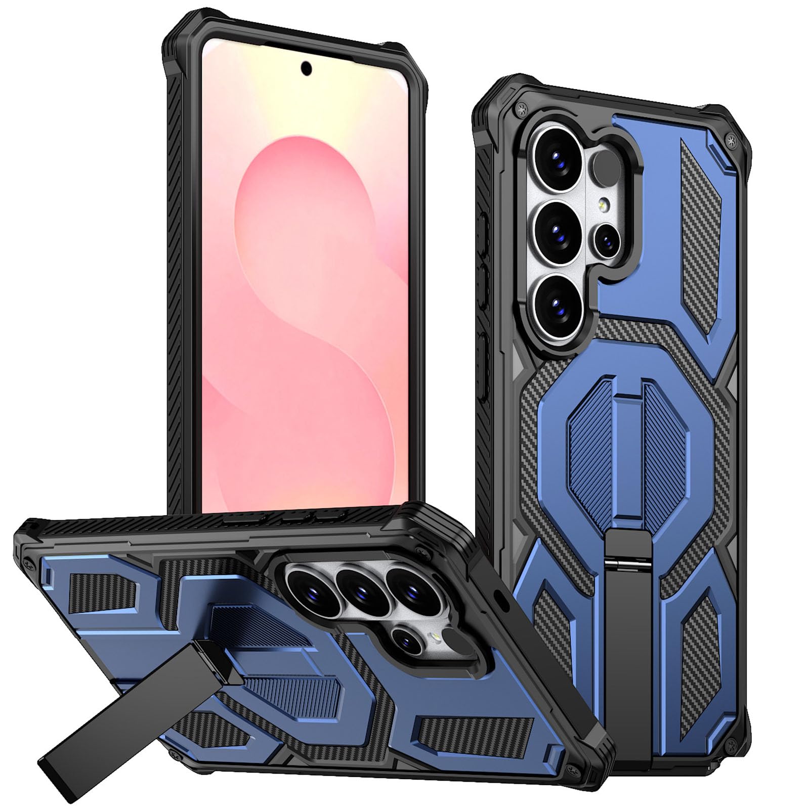 Coque Samsung S25 Plus fine bleu béquille housse magnétique