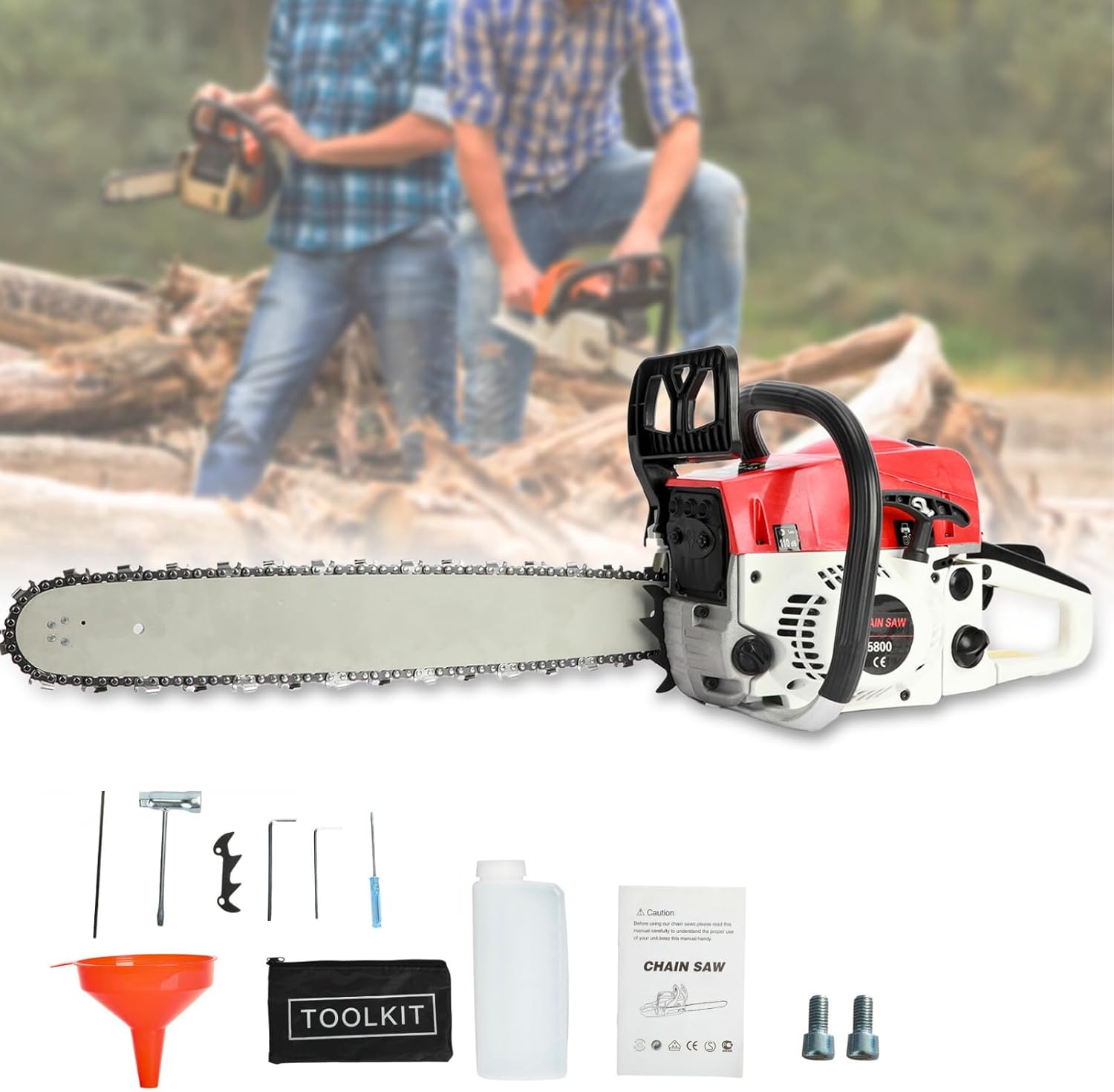 Gas Powered Chainsaw, 58CC 2Stroke Gas Chainsaw 20 Inch, 13000RPM