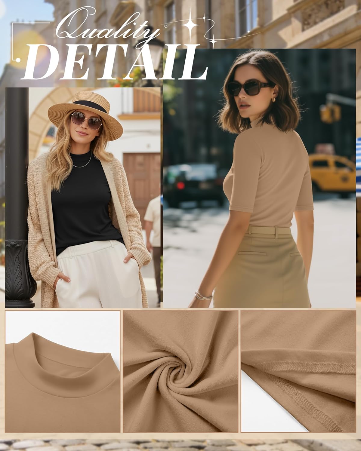 Ficerd 2 Pack Women's Mock Turtleneck T Shirts, Half Sleeve Business Casual Tunic Tops Slim Fit Summer Basic Dressy Tee Shirt - Image 5