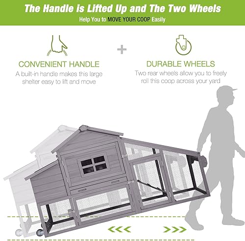 Miniatura 2 de GUTINNEEN Gallinero móvil al aire libre gallinero gallinero con ruedas caja de anidación, jaula de aves de corral casa de pato con carrera