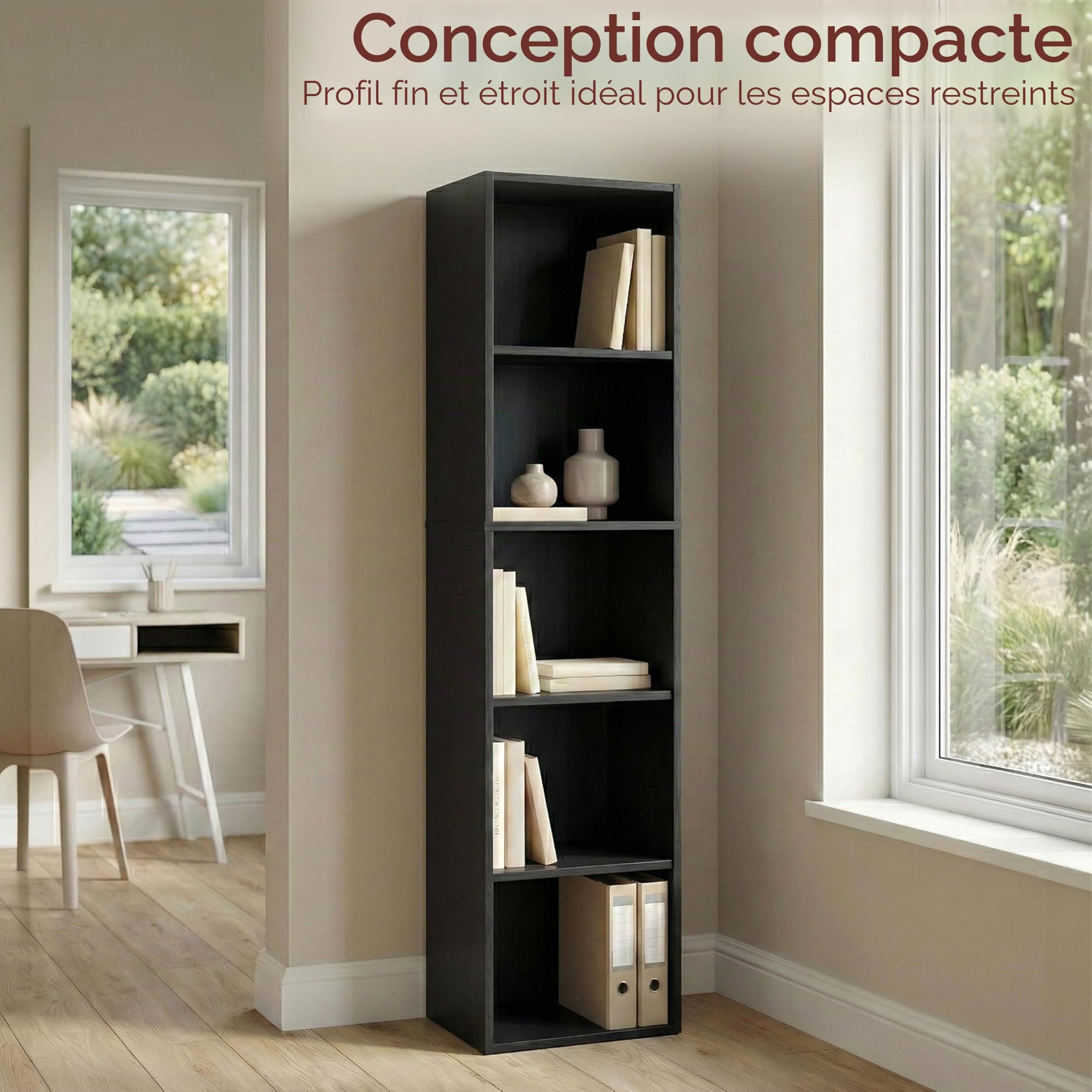 Vida Designs Oxford Cube Bibliothèque, Hêtre, Noir, 5 Tier