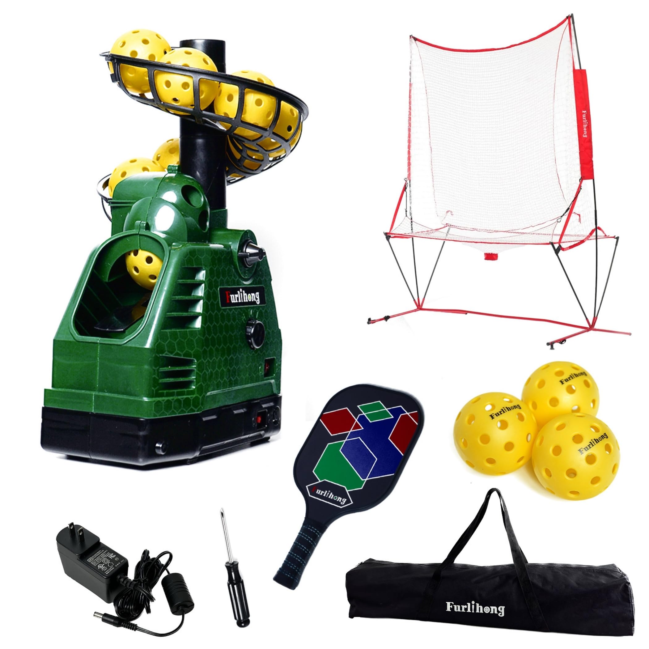 Furlihong 680PBH Kit de Iniciación para Pickleball, Incluye Máquina de Lanzamiento, Red Recicladora de Pelotas, Paleta de Pickleball, 3 Pelotas de Pickleball y Bolsa de Transporte