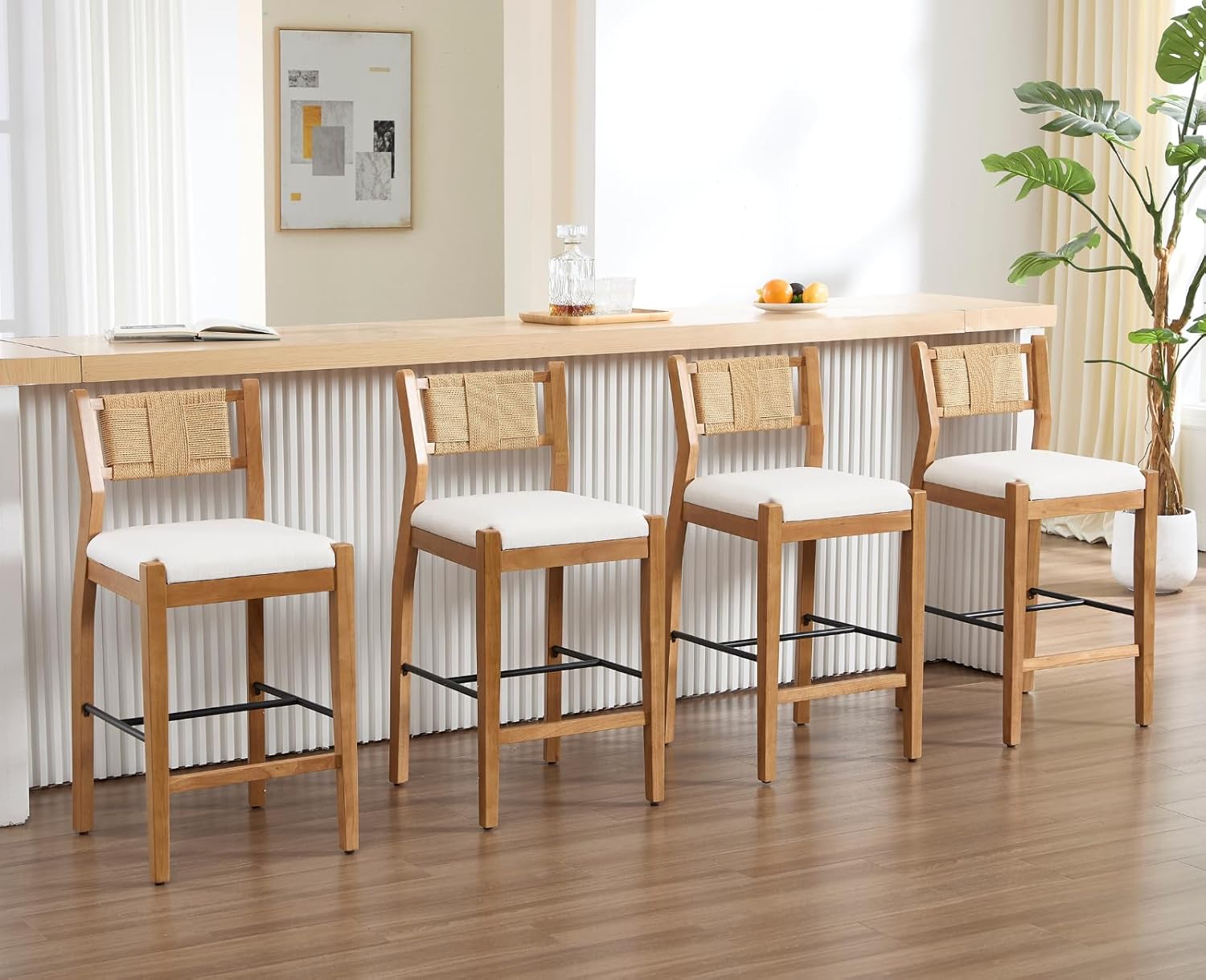 Amazon.com: EALSON Rattan Counter Height Bar Stools Set of 4 Modern ...
