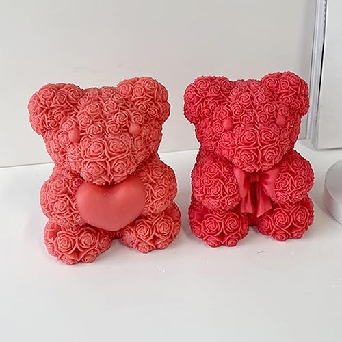 Miniatura 5 de LSLEVA Moldes de silicona con forma de oso de rosa molde de silicona de resina para velas de aromaterapia jabón casero arcilla manualidades corazón