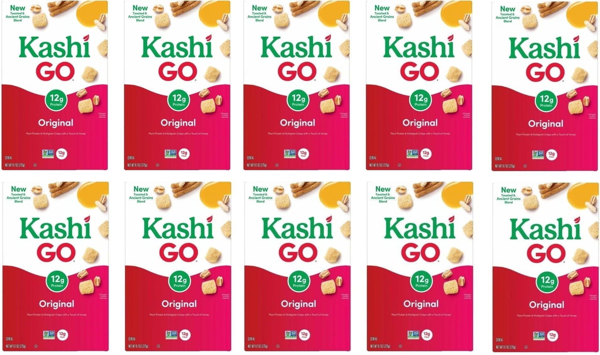 GenericKashiGo - Cold Breakfast Cereal - Vegan Protein - Original - 9.7 Oz Box - Pack of 10