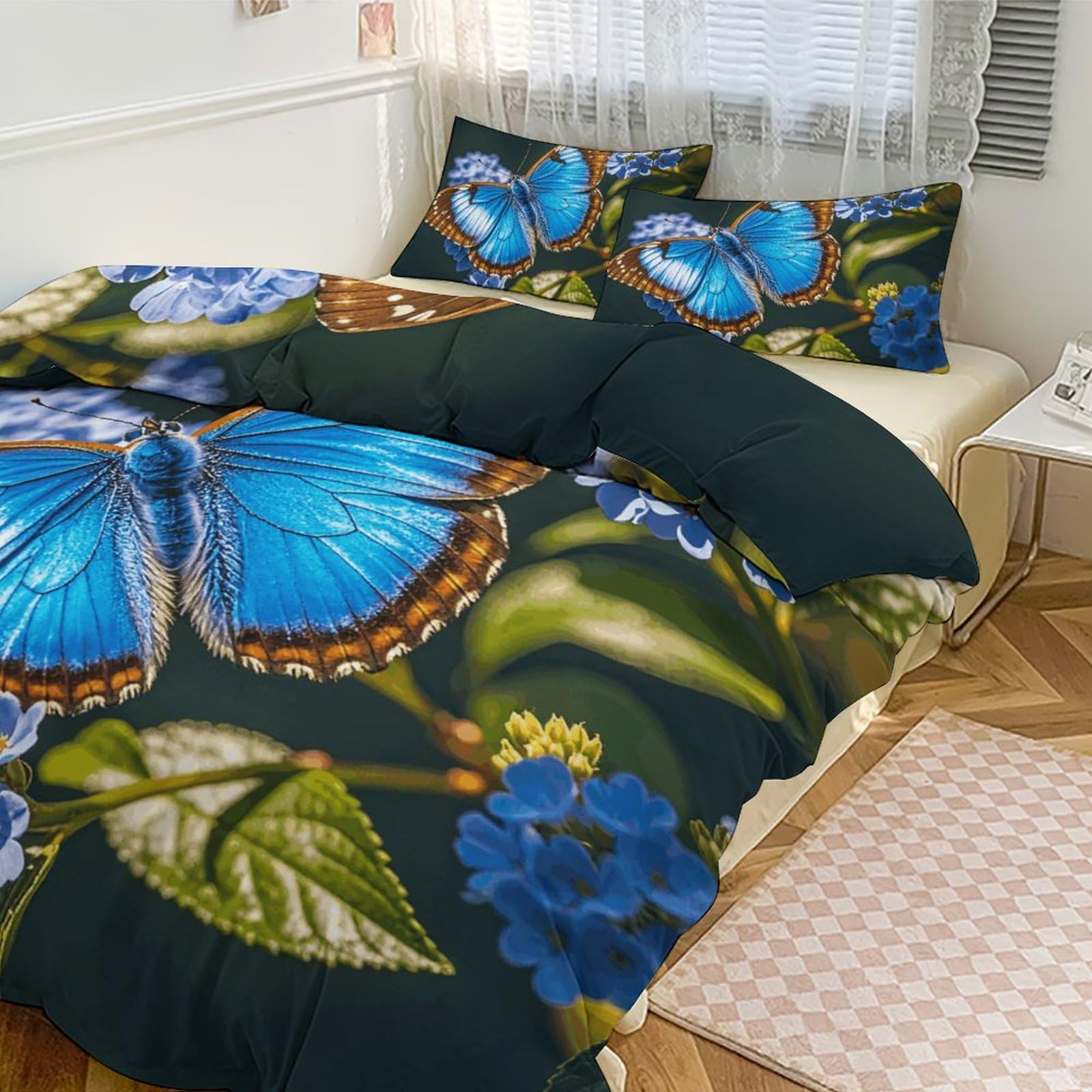 Couette pour grand lit parure de lit 3 pièces épaisse imprimé papillon bleu hôtel