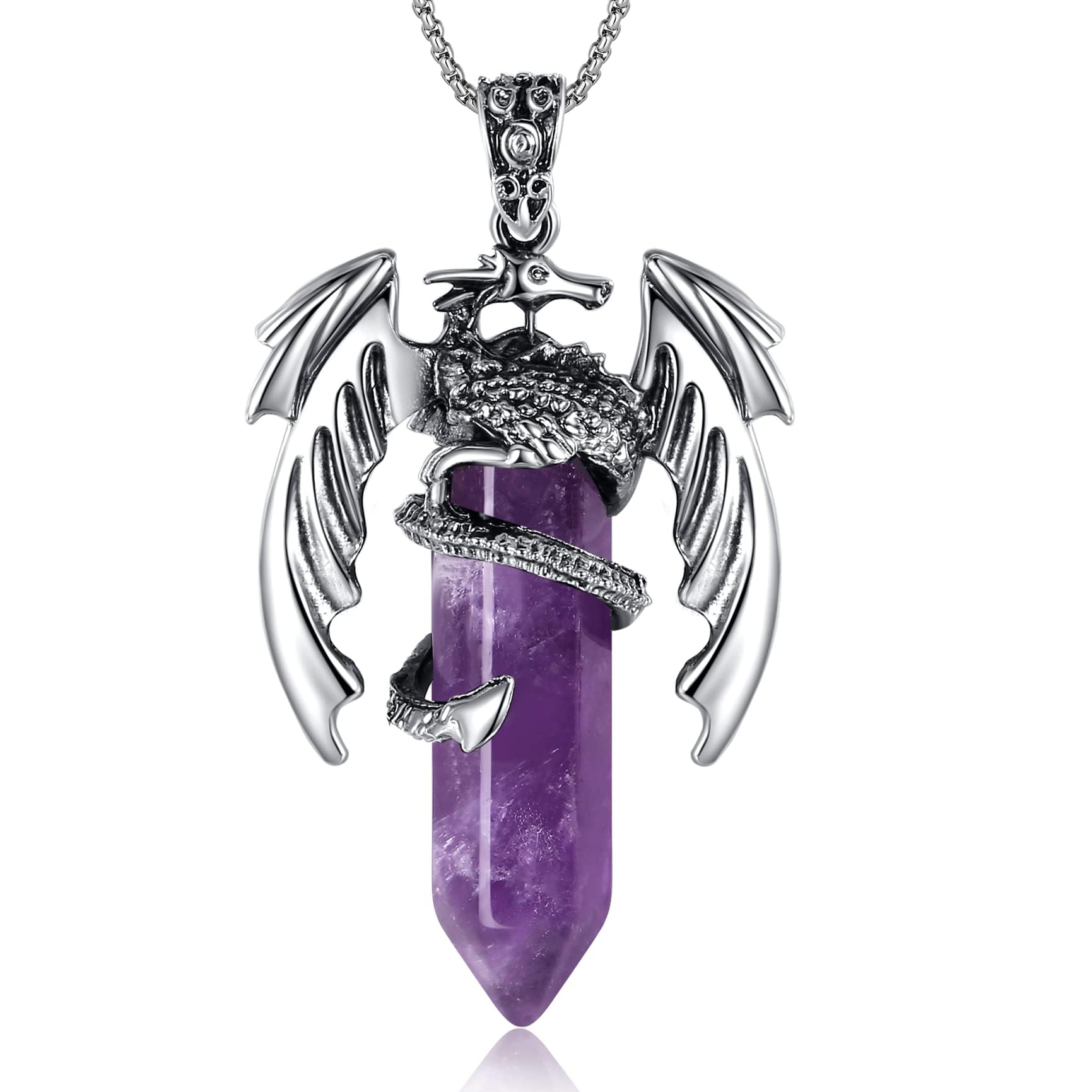 Dragon Necklace for Men Mens Necklace Crystal Pendant Goth Gothic Jewellery Viking Dragon Gifts
