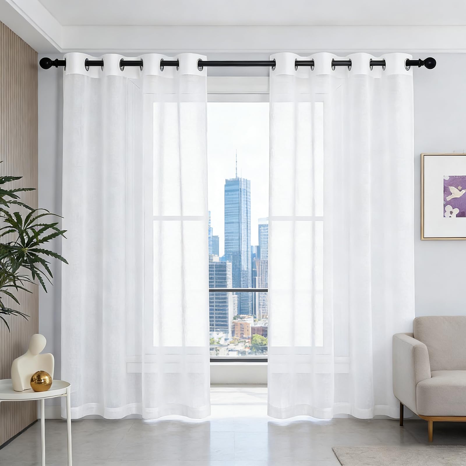 Cortinas para dormitorio y salon blanco puro translucidas para decorar balcones luminosos