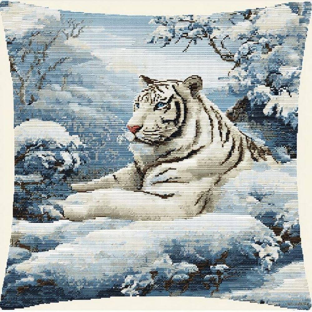 Pskgbxmu DIY Embroidery Cross Stitch Cushion Kit Tiger 11CT Needlepoint Craft Set pre Printed Handmade Cushion Cover Stitched Cushion Kit 45x45cm