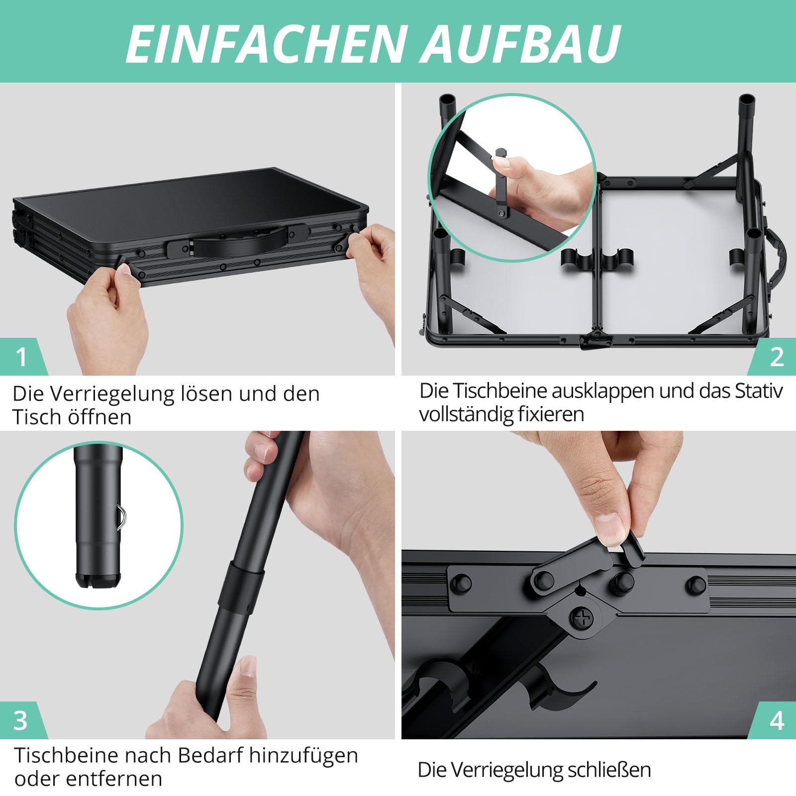 VINTEAM Campingtisch, 3-Fach höhenverstellbar, Leichter klappbarer Picknicktisch mit MDF-Platte, tragbarer Tisch für Grillabende, Picknicks, tragbarer Outdoor-Tisch, Kleiner Klapptisch - 58x40 cm