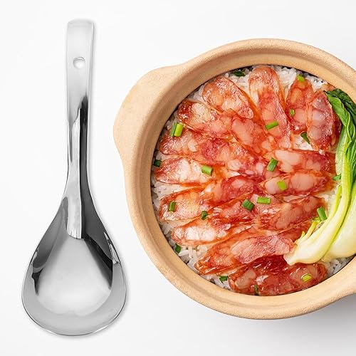Miniatura 4 de Luxshiny Cuchara de arroz de acero inoxidable, cuchara de arroz, cuchara grande para sopa, utensilio de cocina para el hogar, cocina, cuchara de