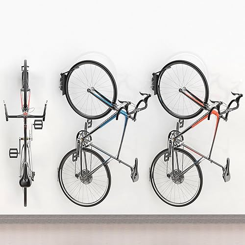 Miniatura 8 de Kesito Soporte de pared giratorio para bicicleta, soporte vertical para bicicleta, gancho para colgar bicicletas, organizador de garaje para colgar