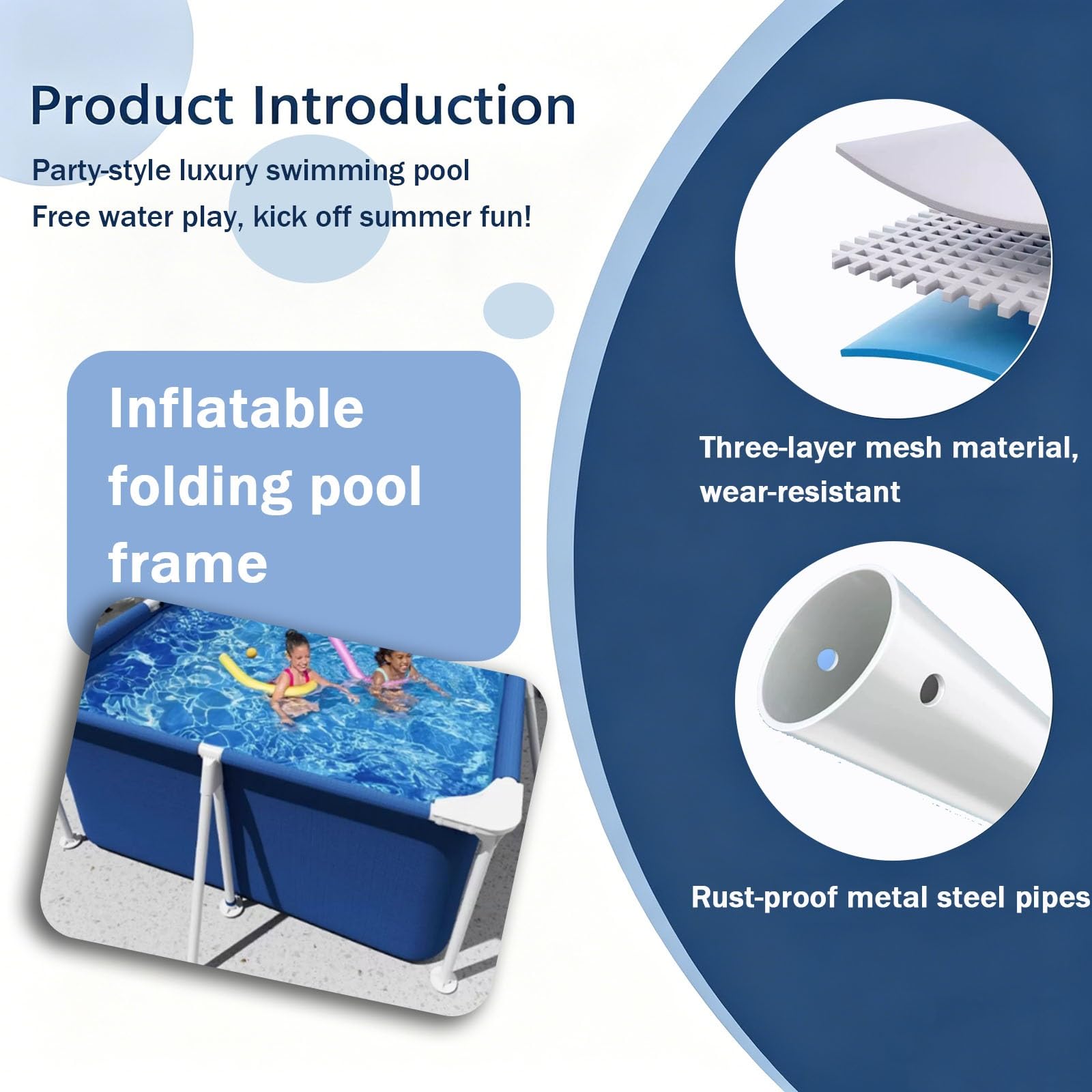 Piscina Rectangular Con Estructura Metálica 120-400 Cm Piscina Con Estructura Para Exteriores Piscina Elevada Con Estructura Piscina Con Estructura De Acero Y Paredes Laterales(120*92*33cm)