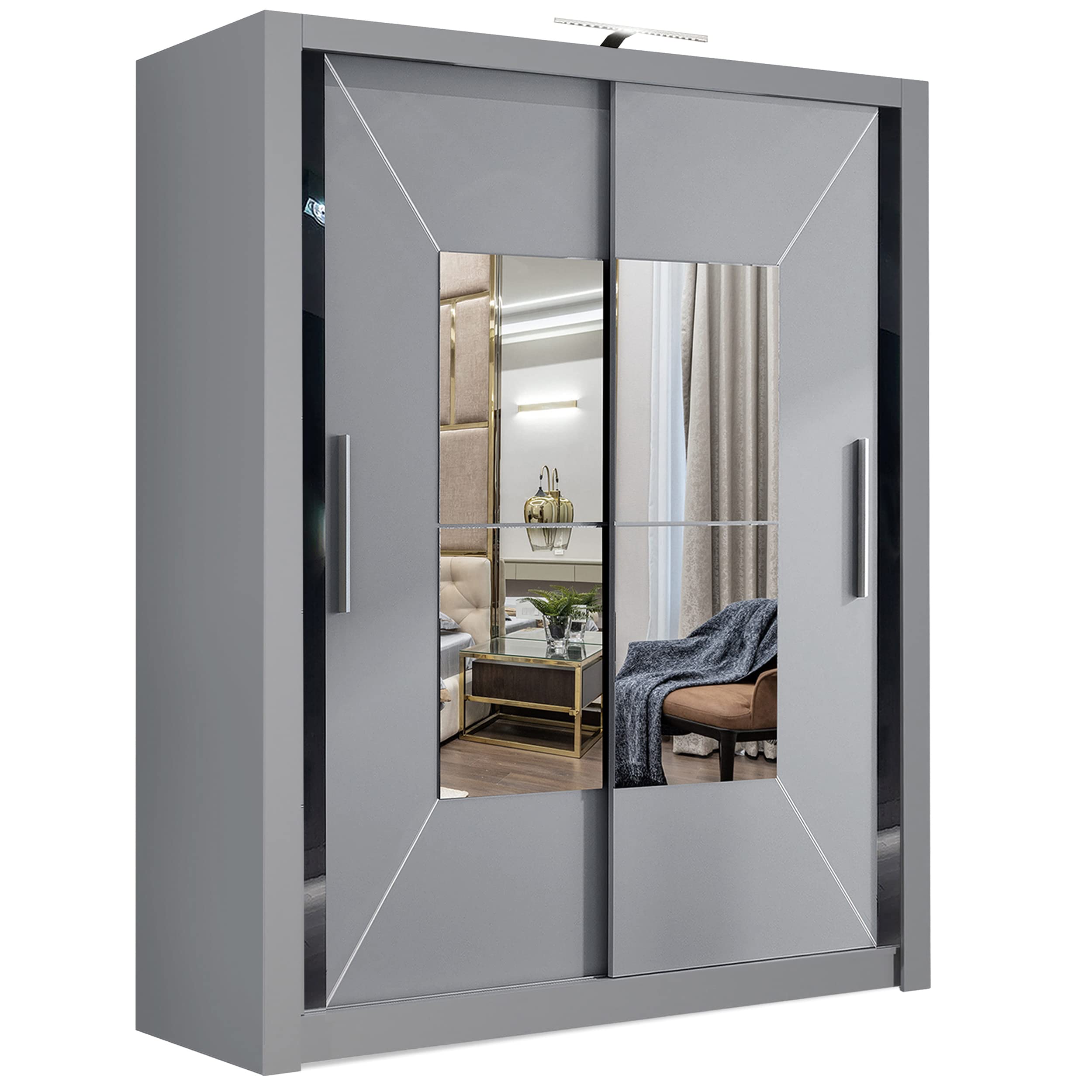 Buy Modern Sliding Door Wardrobe With Led Light And Mirror, Modern
