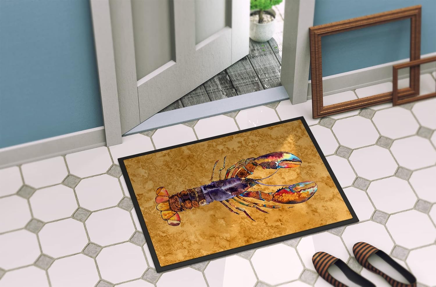 Caroline's Treasures 8716JMAT Lobster Doormat 24x36 Front Door Mat Indoor Outdoor Rugs for Entryway, Non Slip Washable Low Pile, 24H X 36W