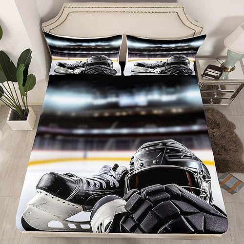 Erosebridal Juego de ropa de cama ajustable de hockey sobre hielo para niños, niñas, hombres jóvenes, juegos de deportes de hielo de invierno, funda