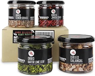 DubbaDip Authentic Thai Spice and Herb Set for Curry, Lemongrass, Galangal, Chili and Kaffir Lime
