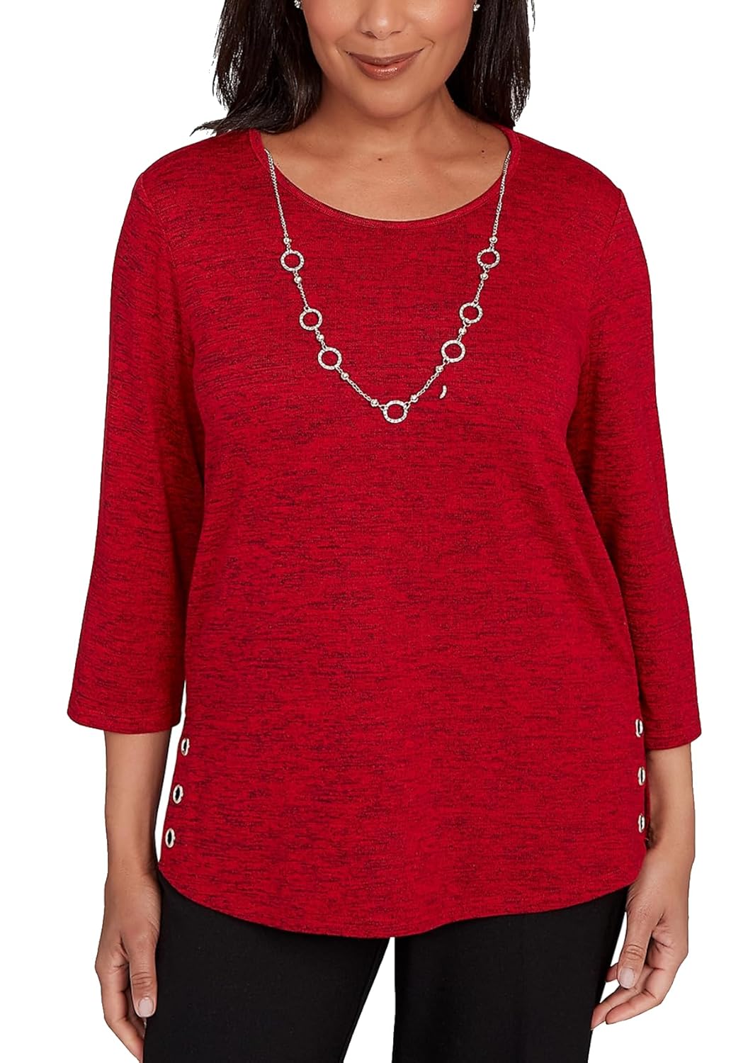 Alfred Dunner Womens Classics Melange Top with Necklace