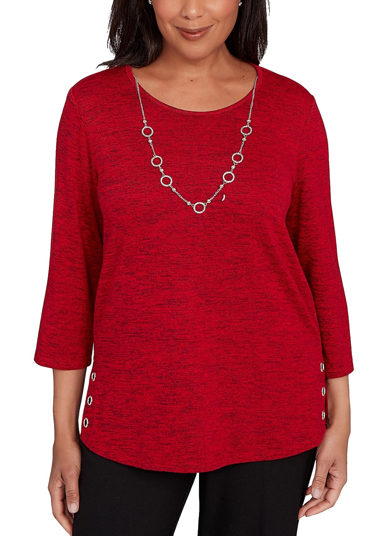 Alfred Dunner Womens Classics Melange Top with Necklace