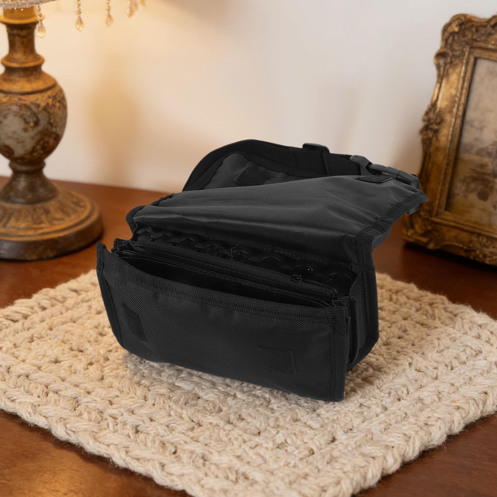 Hemobllo Bolso de Cintura para Cajeros Clasificador de Monedas, Tela Oxford Negro, Múltiples Compartimentos y Cinturón Ajustable para Ferias y Exposiciones