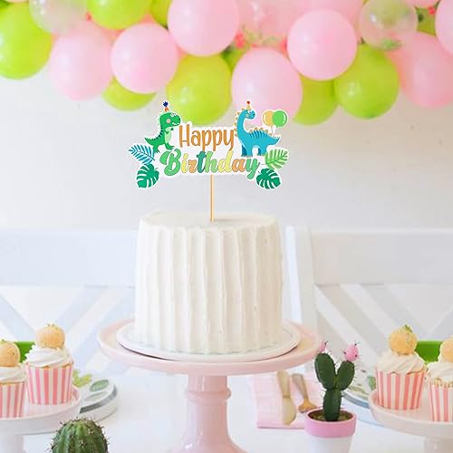 Miniatura 3 de Ercadio 1 paquete de decoración de dinosaurio para tartas de cumpleaños con hojas de palma tropicales, decoraciones de dinosaurios para tartas