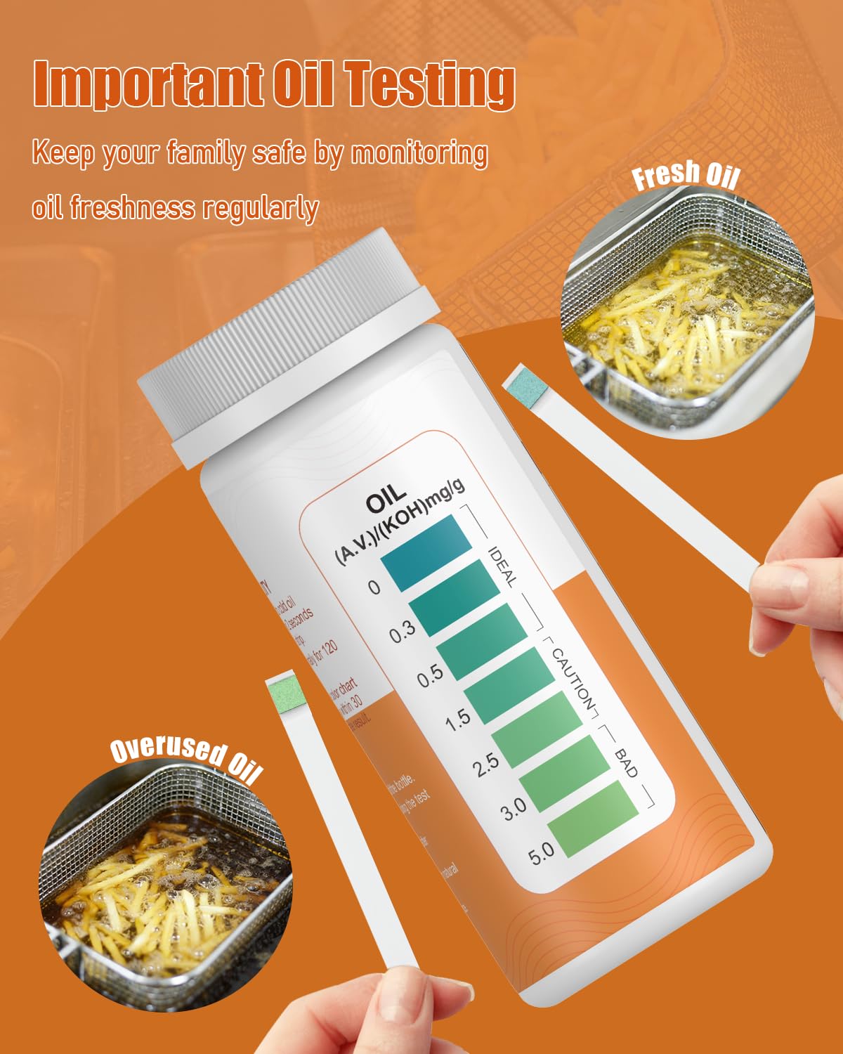 Pawfly Bandelettes Test Qualité Huile Friture, 100 Bandes, Kit Test Huile Cuisson – Test Acidité Instantané (0-5.0), Kit Analyse Huile pour Cuisine Maison, Restaurants & Services Alimentaires