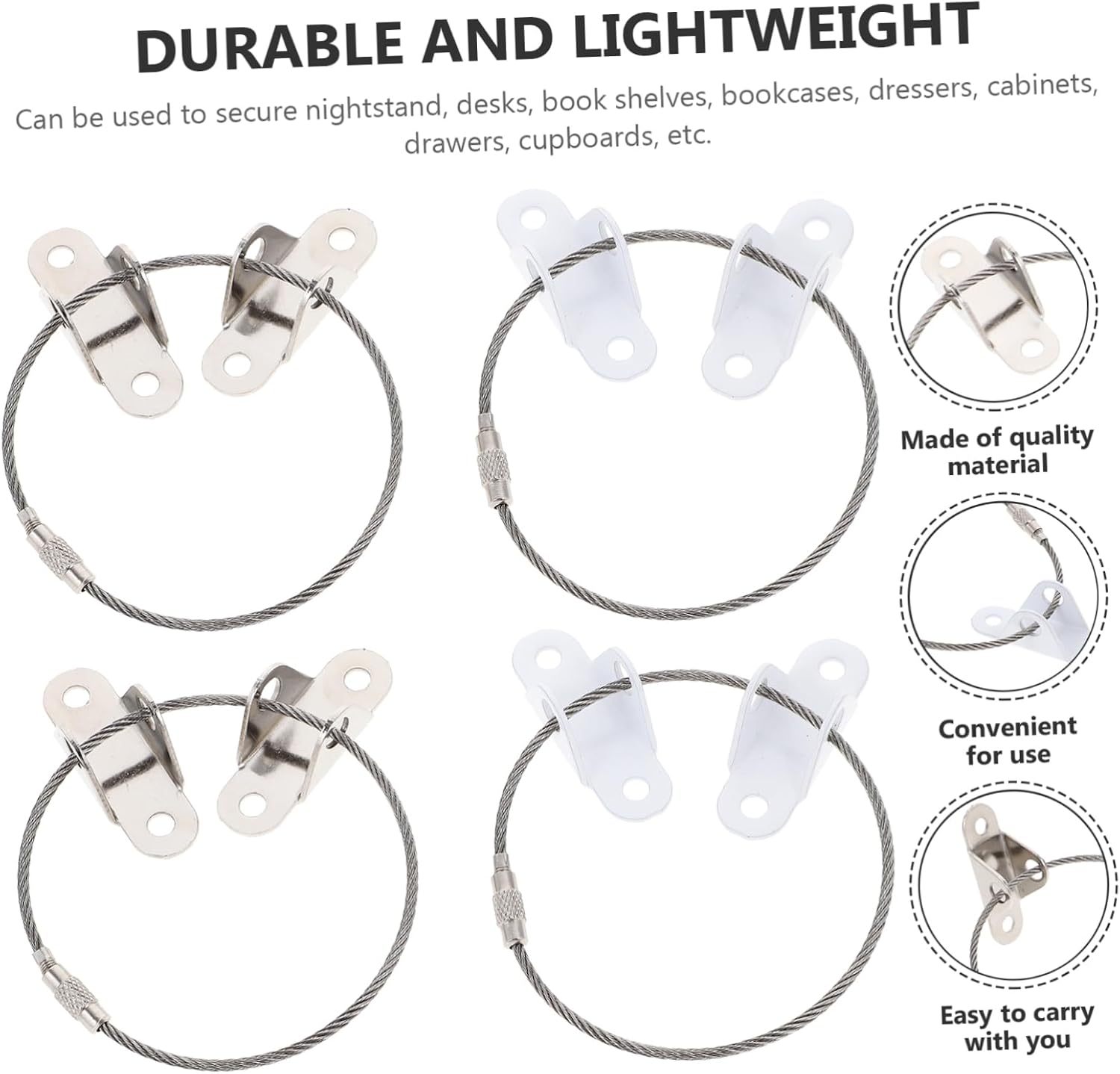 4sets -tip Furniture Straps for Boy Girl Safety Wall Connectors for Cabinets Dressers and Bookshelves Colors Easy Installation for Home Use