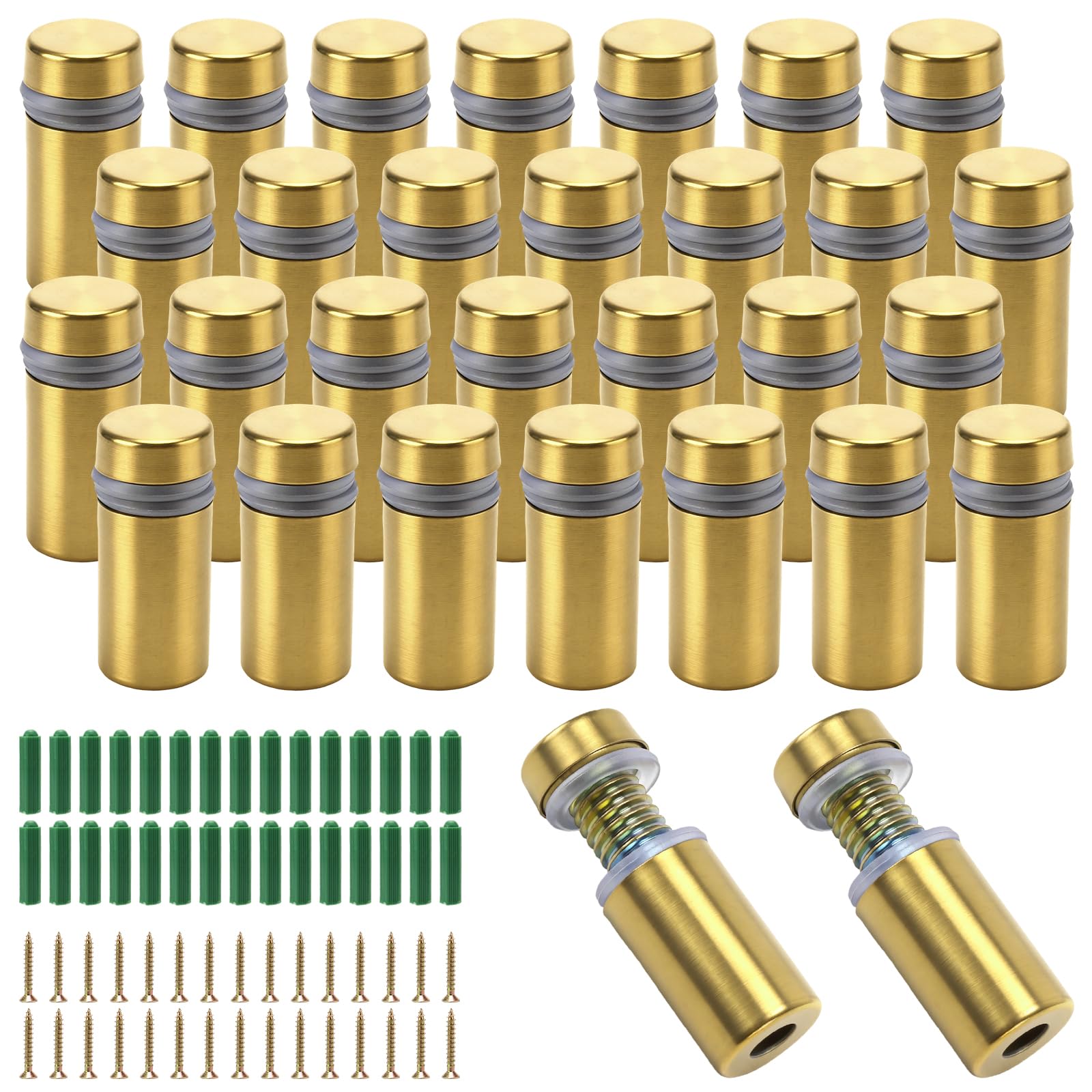 CHEUNGR 30 Pcs Golden Standoff Fixings, Glass Standoff Bolt Stainless Steel Advertising Nails, Wall Mount Stand Off Screws for Displaying Sign, Billboards, Picture Frames(12x25mm)