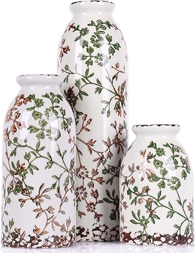 Miniatura 9 de Juego de 3 jarrones de cerámica mate, estilo rústico moderno, jarrones decorativos para mesa de comedor, estante, dormitorio, sala de estar, cocina,