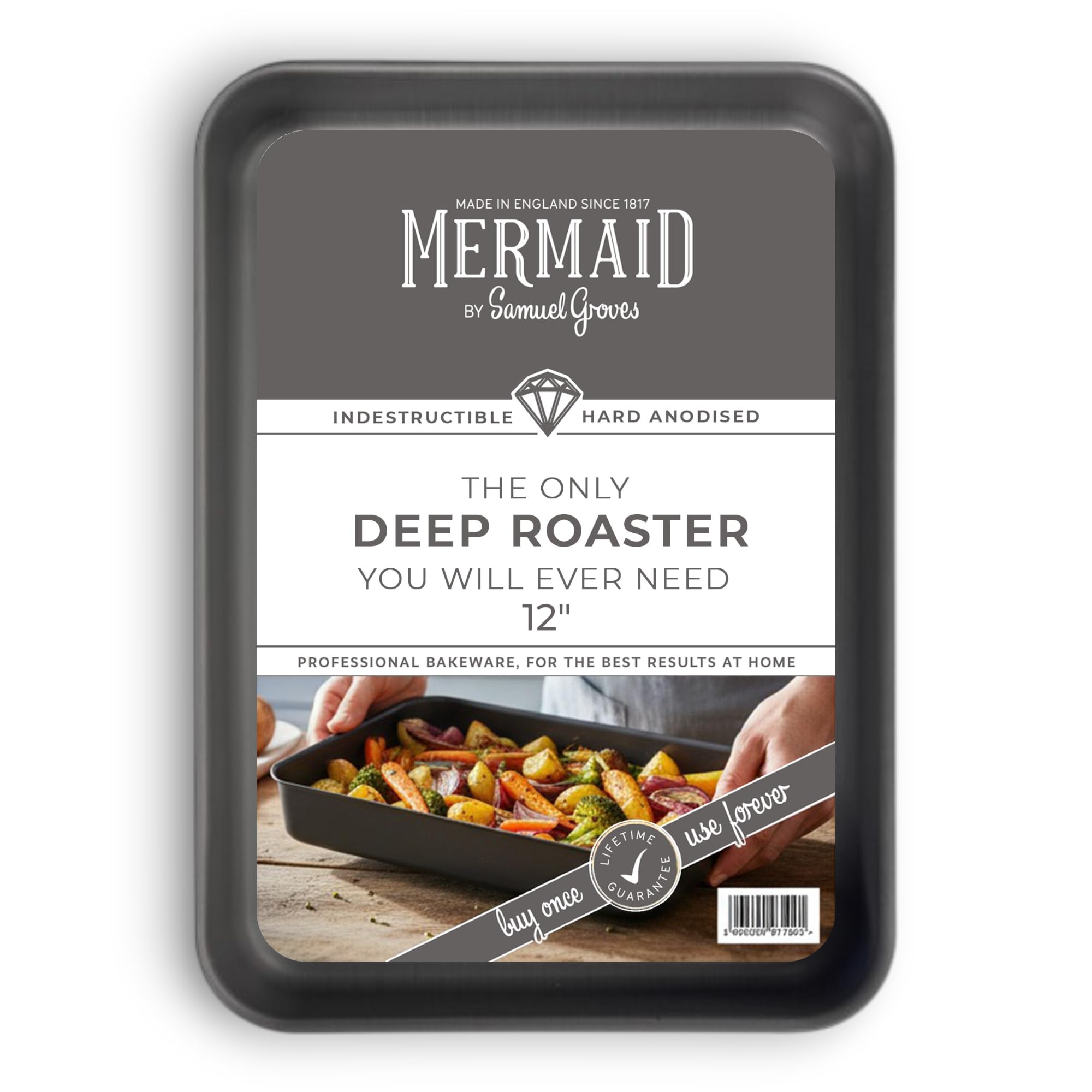 Mermaid 12" Hard-Anodised Deep Roasting Tray 32×22 cm - Heavy-Duty Aluminium Roasting Dish/Pan, Naturally Non-Stick, Oven Safe to 260 °C, UK-Made to Last a Lifetime by Samuel Groves