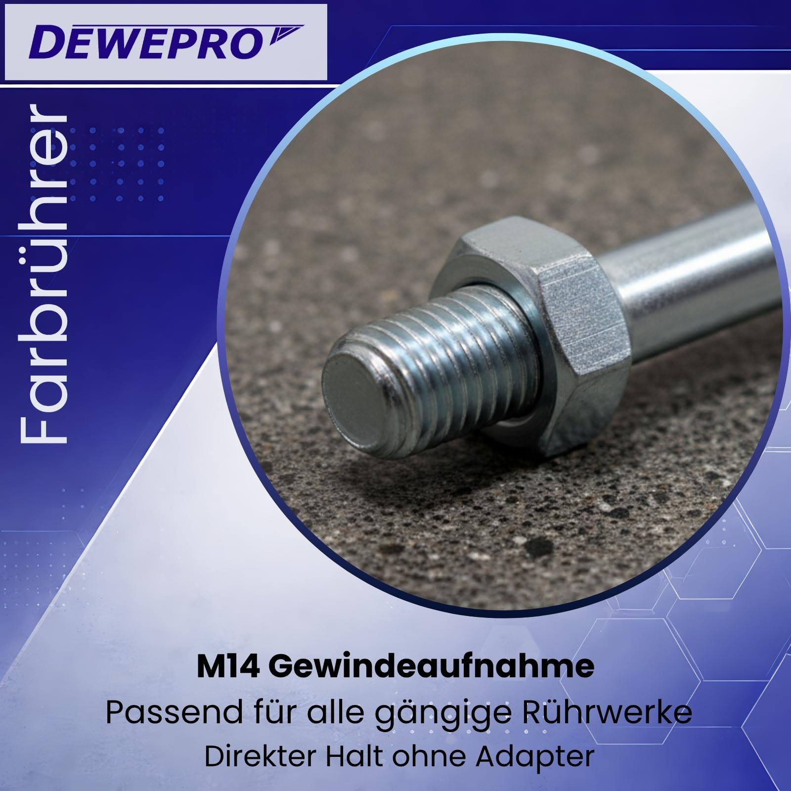 DEWEPRO® Mélangeur Universel – – Tige mélangeur polyvalente avec Tête Dentelée en Polyamide Ø125 x 600 mm - Filetée M14 Mélangeur pour Mélanger Peintures, Mortiers et Adhésifs à Grains Fins