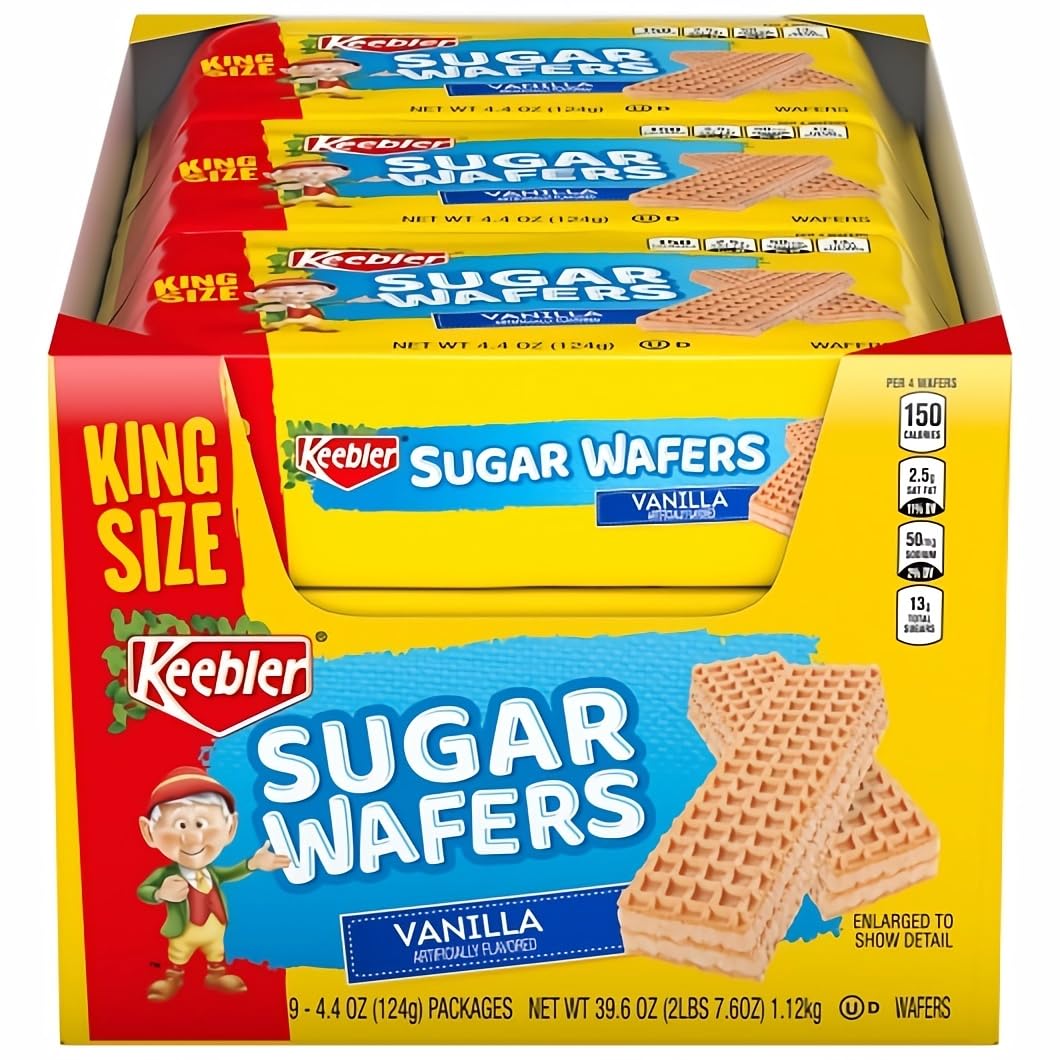 Keebler King Size Vanilla Sugar Wafers 4.4 Ounce, 9 Count Box, Pack of 2 (18 Total Packs Of Wafers)
