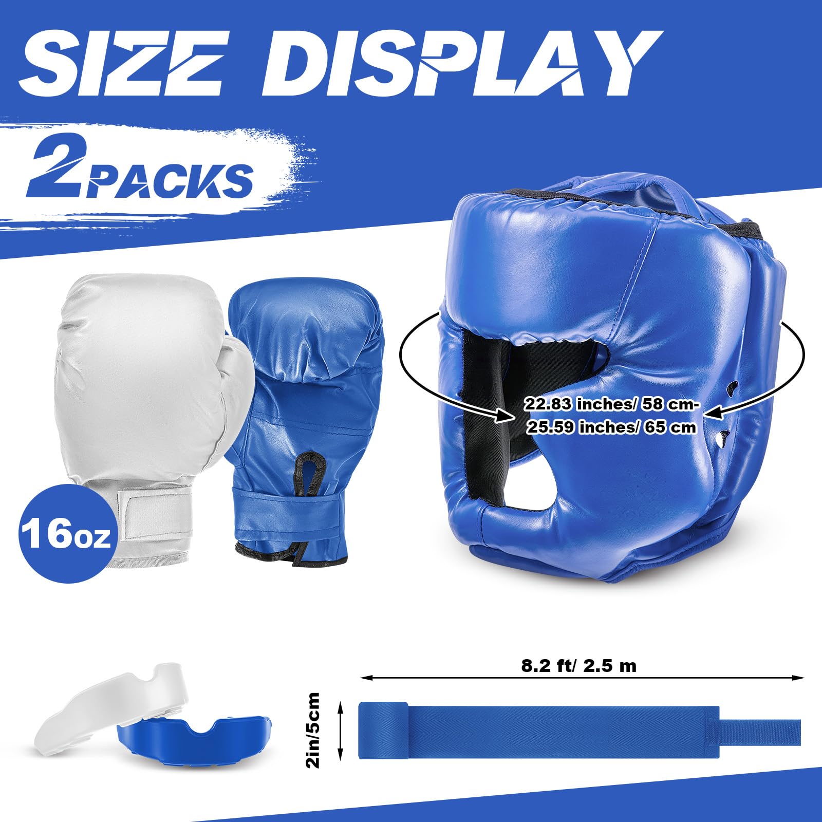 Kanayu 14 Pcs Boxing Set Including 2 Pair of 16 oz Boxing Gloves Headgear Helmet and Hand Wraps Mouth Guards Gifts for Adults Youth Beginners Training Equipment