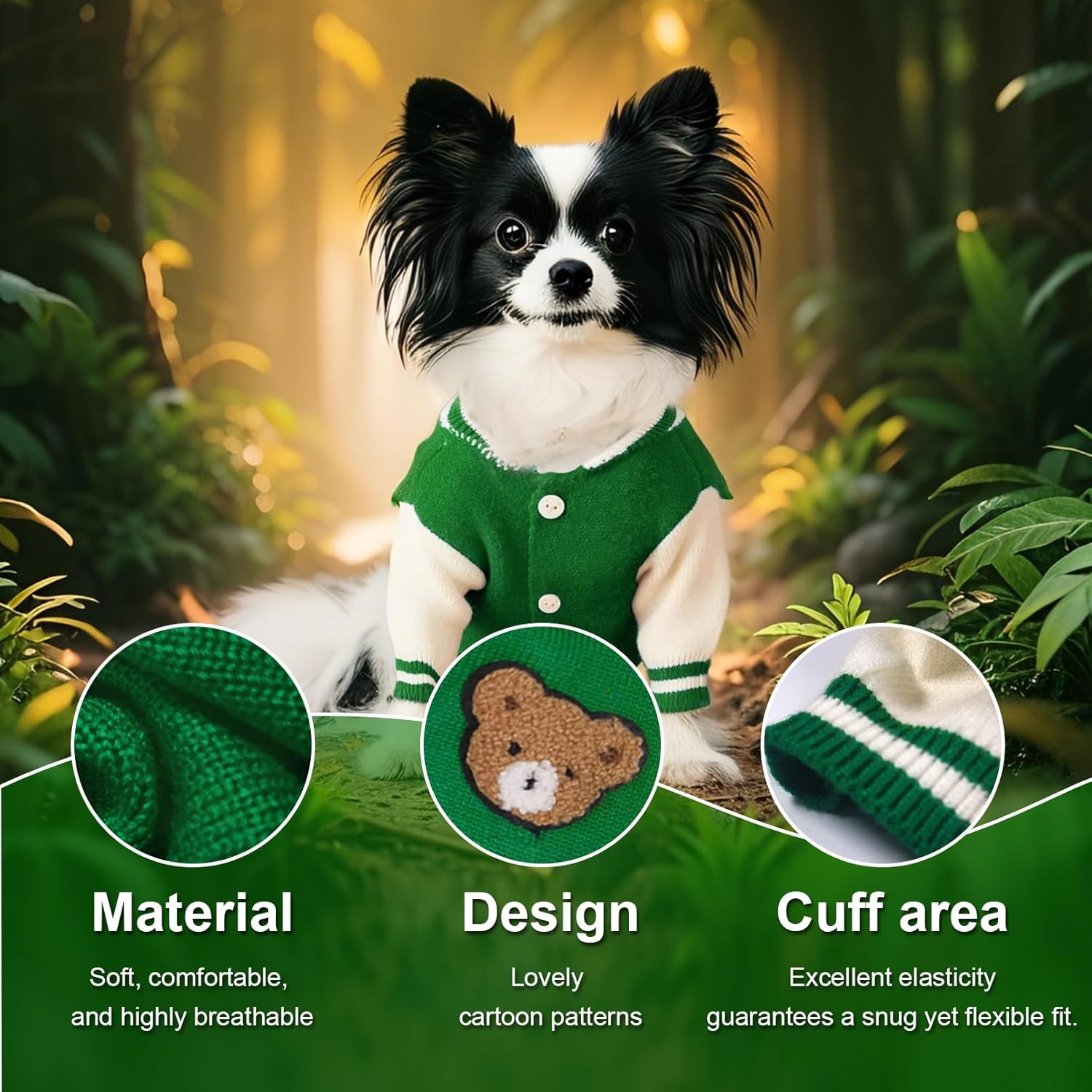 Dog Varsity Sweaters for Small Dogs, Brushed Fleece Dog Sweater Baseball Jacket Pet Clothes with Bear Embroidery, Soft Warm Sweatshirt Clothes for Puppy