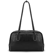 Shoulder Bag for Women, Vegan Leather Bowling Purse with Top Handle, Double Zipper Closure