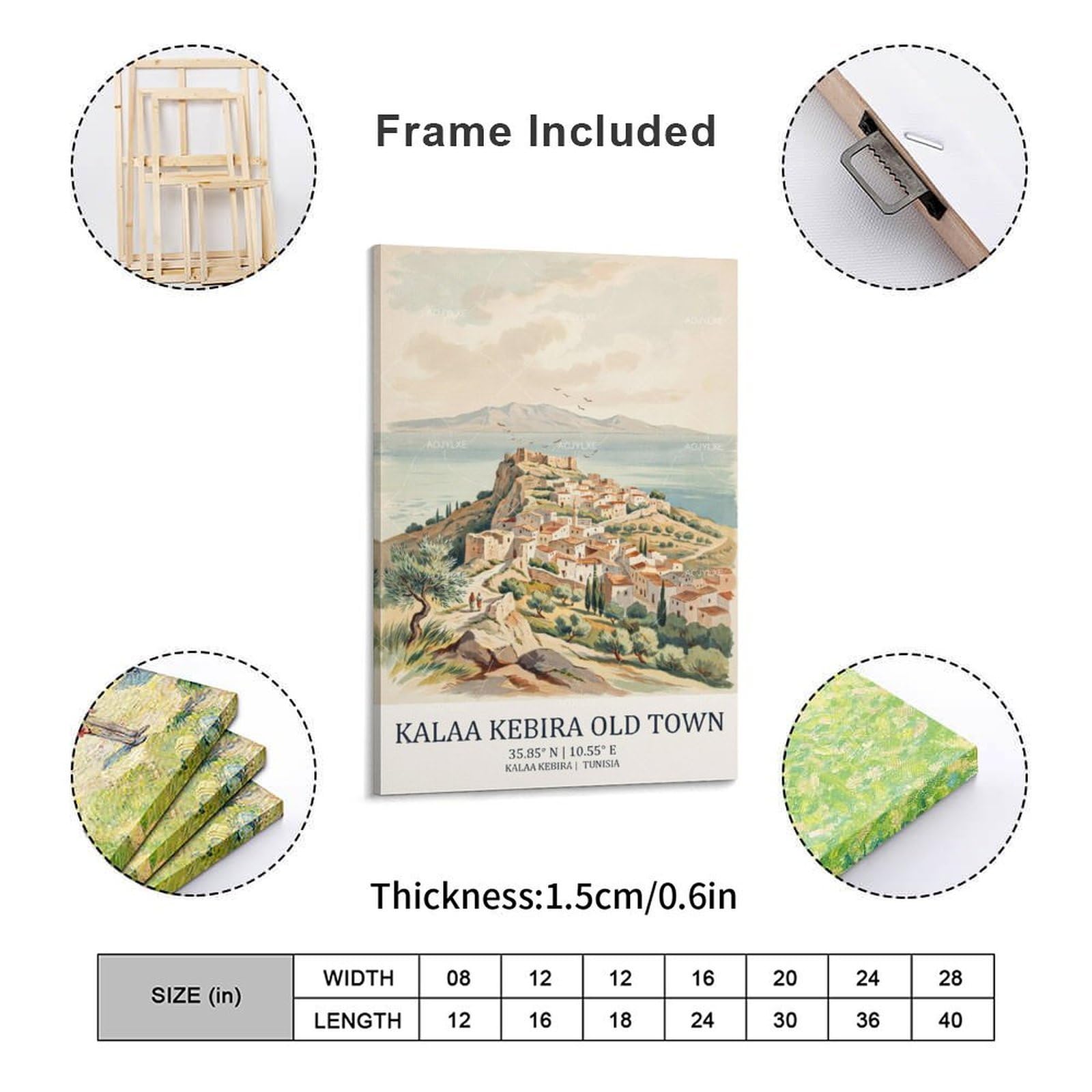 AOJYLXE Kalaa Kebira Old Town Tunisia Watercolor Travel Poster 61x91,4 cm