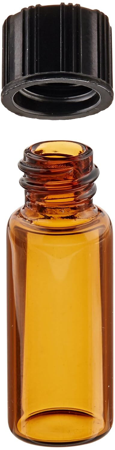 Kimble 60912B-2 Borosilicate Glass Amber Screw Thread Sample Vial with Unattached PTFE-Faced/White Rubber Lined Closures, 2 Drams Capacity, 15-425 GPI Thread Finish (Case of 200)