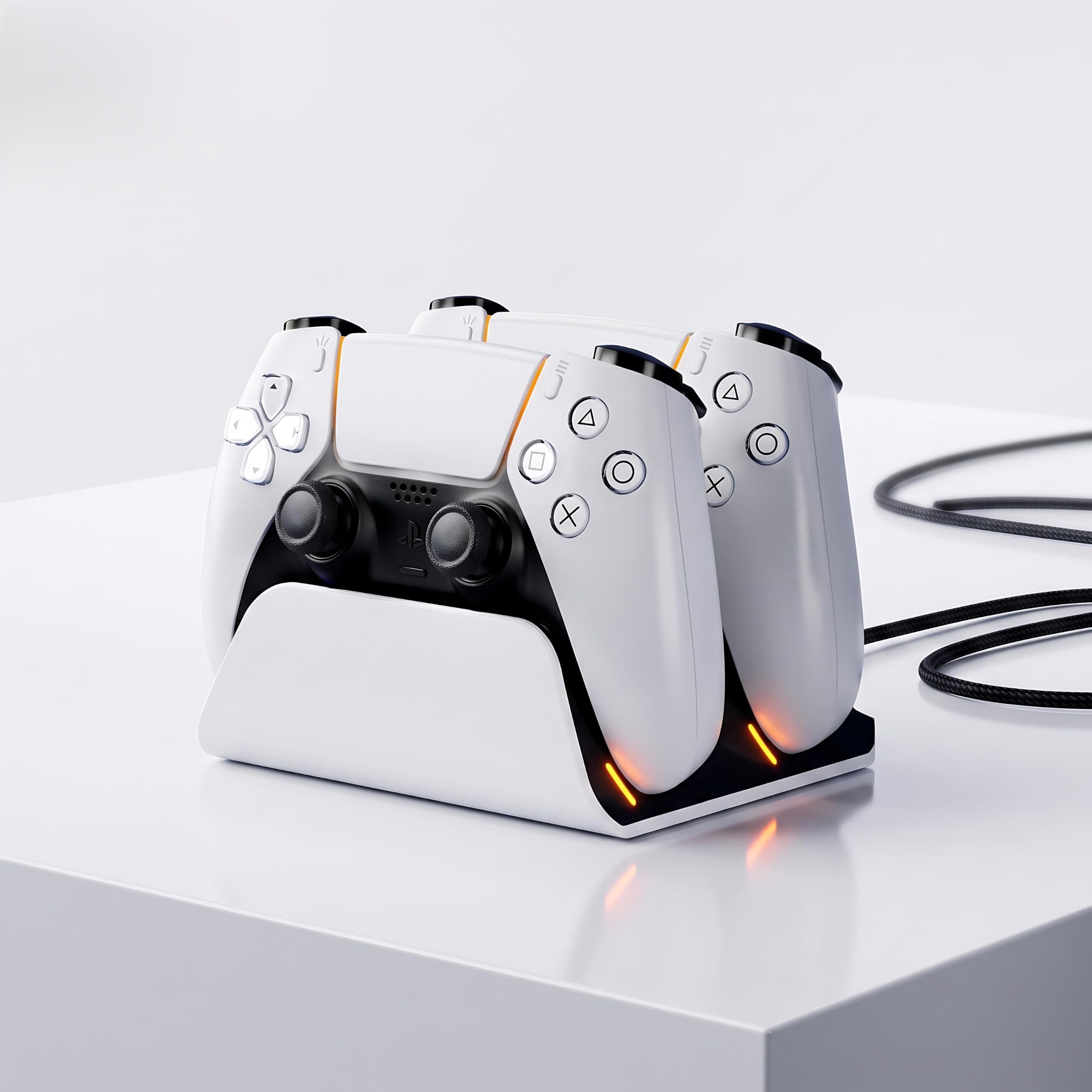 Base di Ricarica Doppia per PS5 DualSense, Bianca con cavo di ricarica