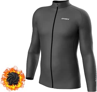 Sparx Men Winter Cycling Jerseys Bike Bicycle Long Sleeve Thermal Fleece Cold Weather Jacket (Gray, S)