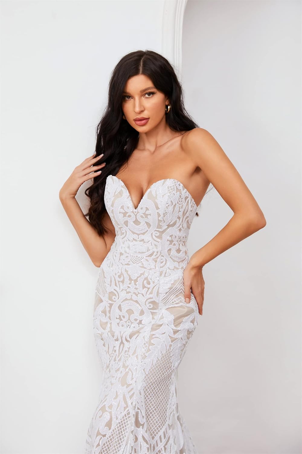 Ruolai Strapless Sweetheart Neck Special Sequined Mermaid Evening Dress Wedding Gowns - Image 3