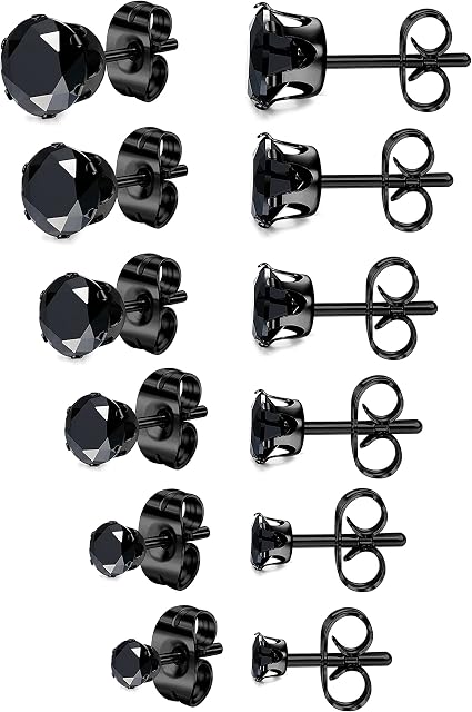 Diamday 6 Pairs Stud Earrings for Women Mens Stainless Steel Earrings Round Cubic Zirconia Cartilage Earrings Studs Helix Ear Piercing Jewelry Set Hypoallergenic
