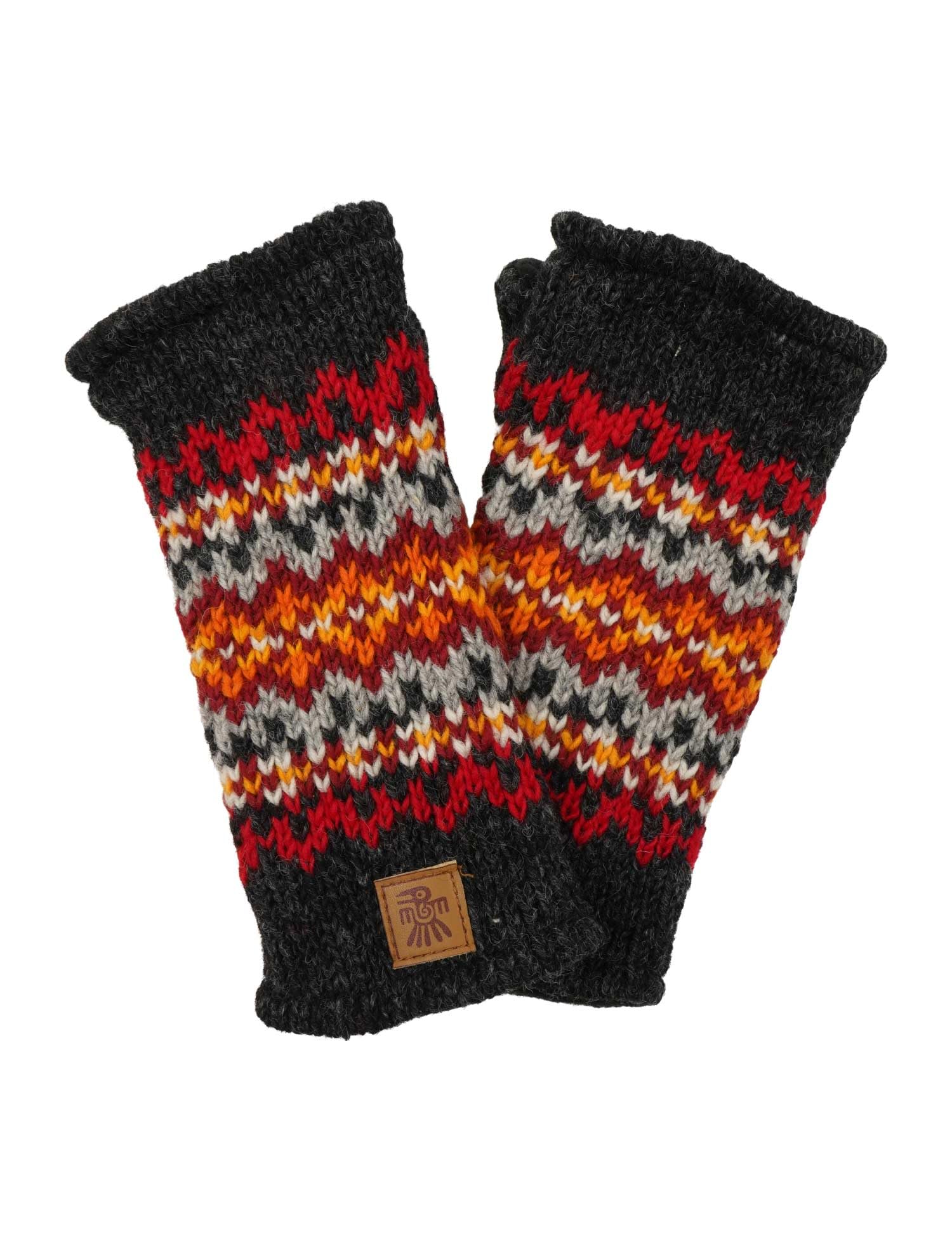 Pachamama Women Wool Hand Wrist Warmers Fleece Lined Handknitted Fair Isle Multicoloured One-Size Handmade Extra Warm Fair Trade (Charcoal)