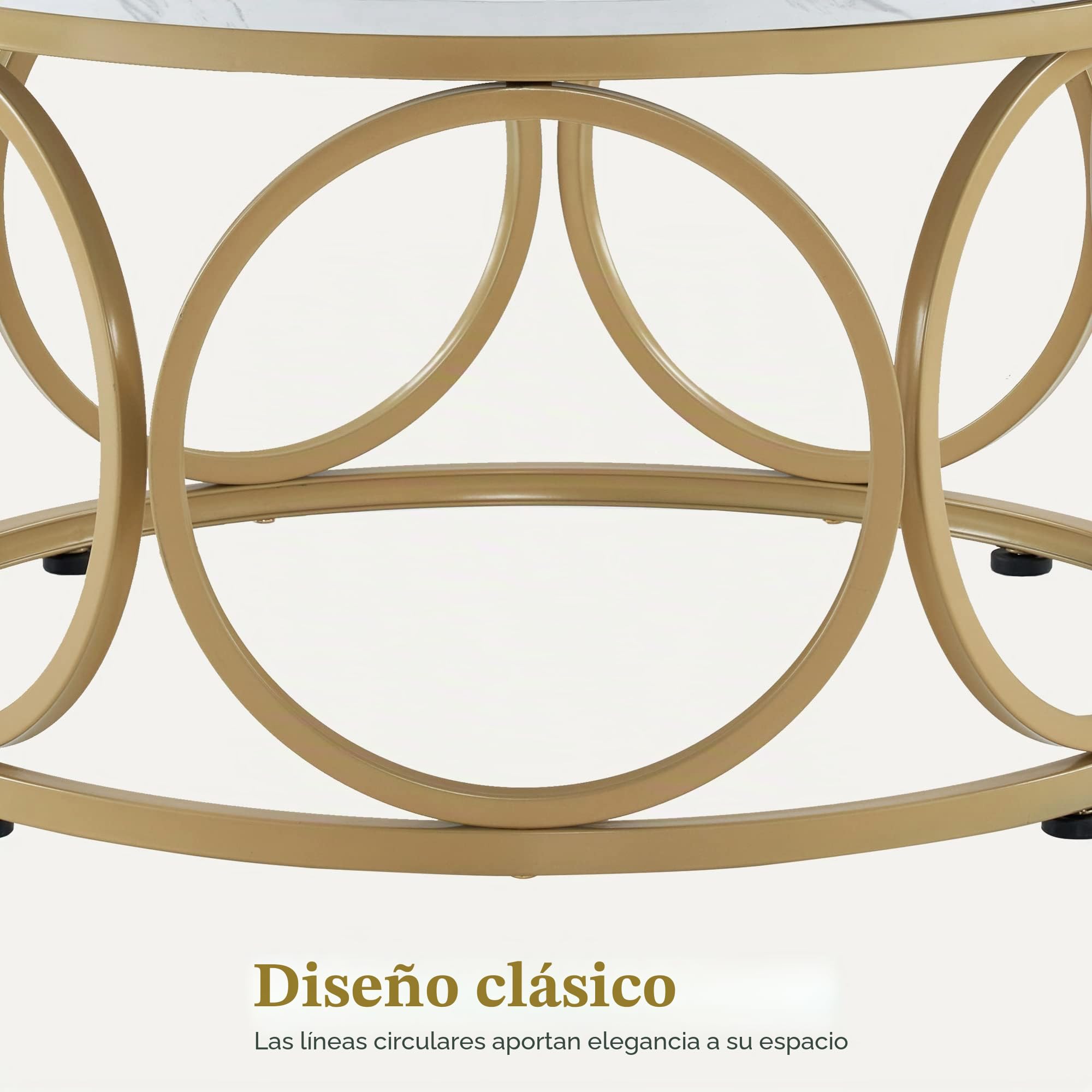 M MCombo Mesa de Centro Redonda de Madera, Moderna, pequeña Mesa de café con Estructura de Metal, Mesa Auxiliar para salón, diámetro 80 cm, 2102
