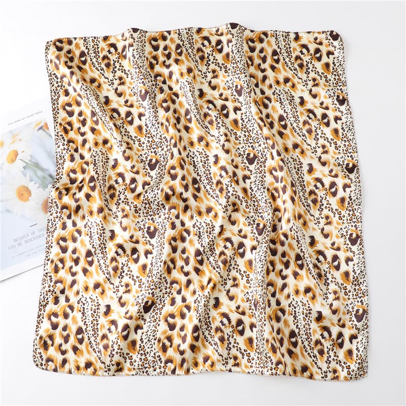 Women's Square Silk Like Head-Scarf - 25” Leopard Print Satin-Headscarf Retro-Boho Feeling Hair Scarf Bandana for Women4