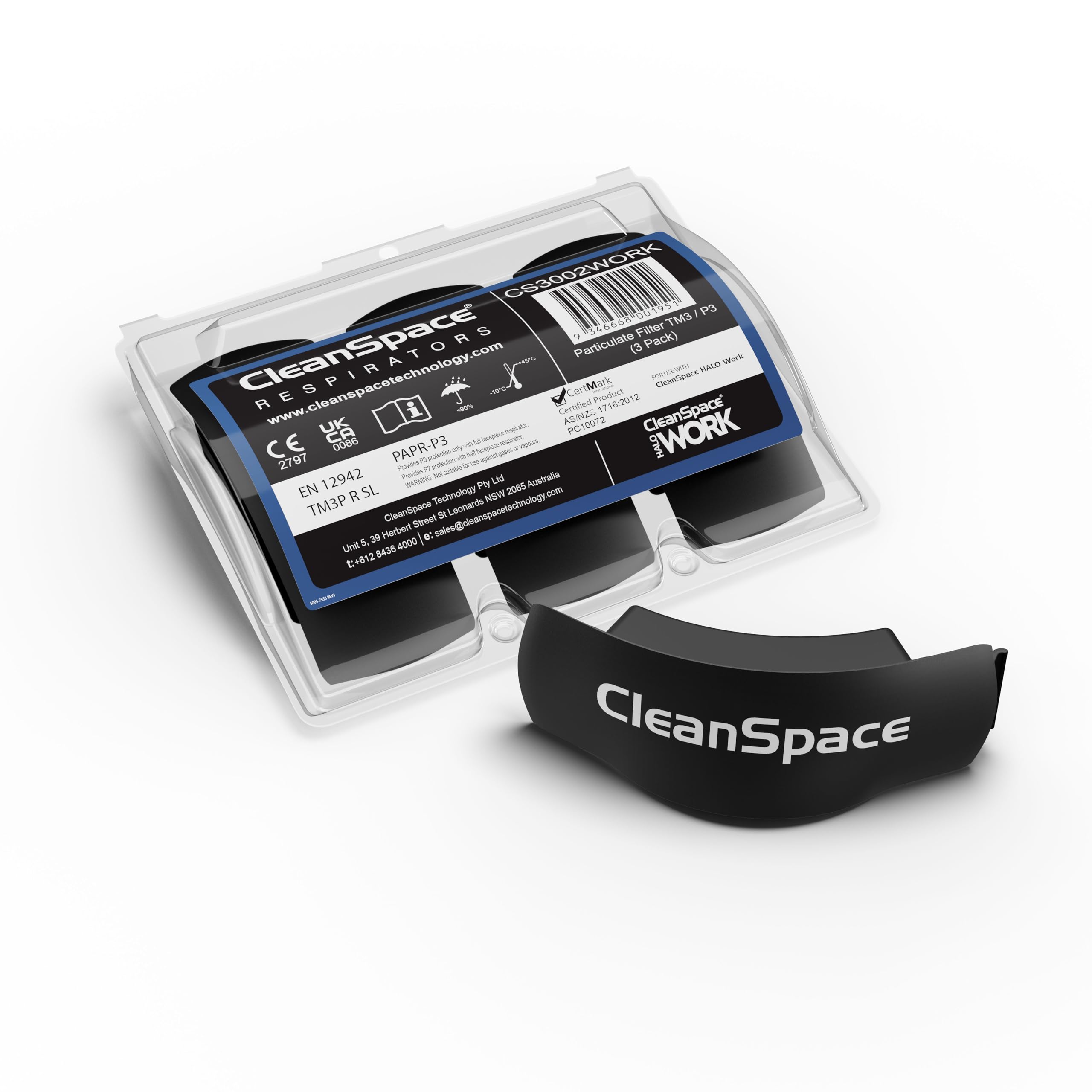 CleanSpace Work Kit - Größe: M – Leichtes, gebläseunterstütztes Atemschutzgerät mit P3 TM3 Filter, AirSensit Technologie, Atemschutz gegen Partikel und Staub